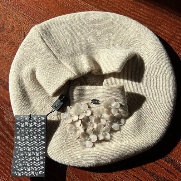 Lady French Beret 100% Mixed Wool Beret Floral Beige By Kamea NWT main image 8